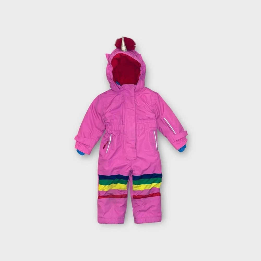 Mini Boden All In One Pink Unicorn Snowsuit